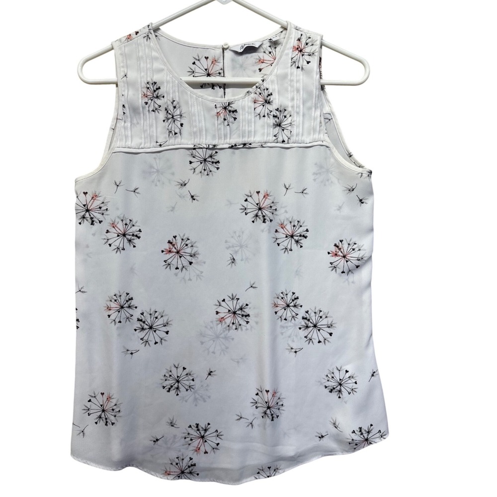 Reitmans Sleeveless Dandelion Print Blouse‎ XS Pintuck Keyhole Closure Polyester